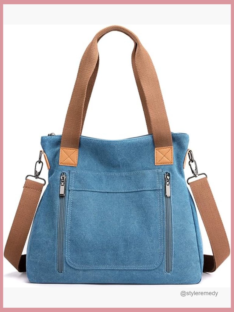 Canvas Multi-Pocket Tote Bag Work Crossbody Handbag Vintage